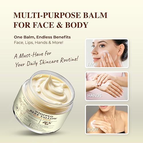 Miniatura 5 de Bálsamo de sebo de ternera para la piel, sargo de res alimentado con pasto batido con miel, hidratante facial orgánico y totalmente natural, bálsamo