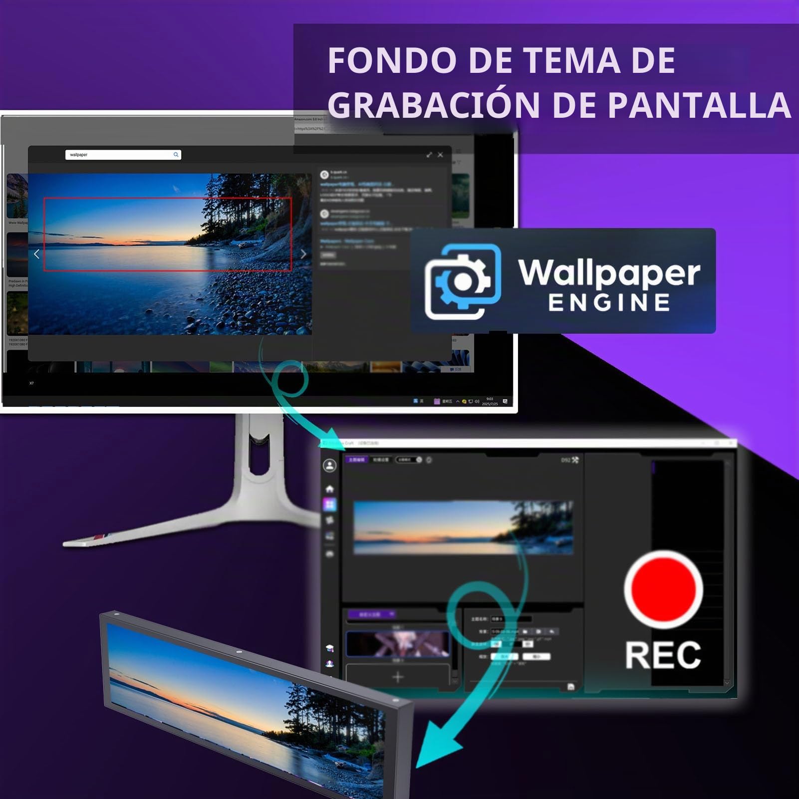 Pantalla Secundaria de la Caja de la Computadora de 9.2 Pulgadas, Modo Vertical Horizontal, Tema de Video Dinámico, Panel de Visualización de Temperatura (Black)