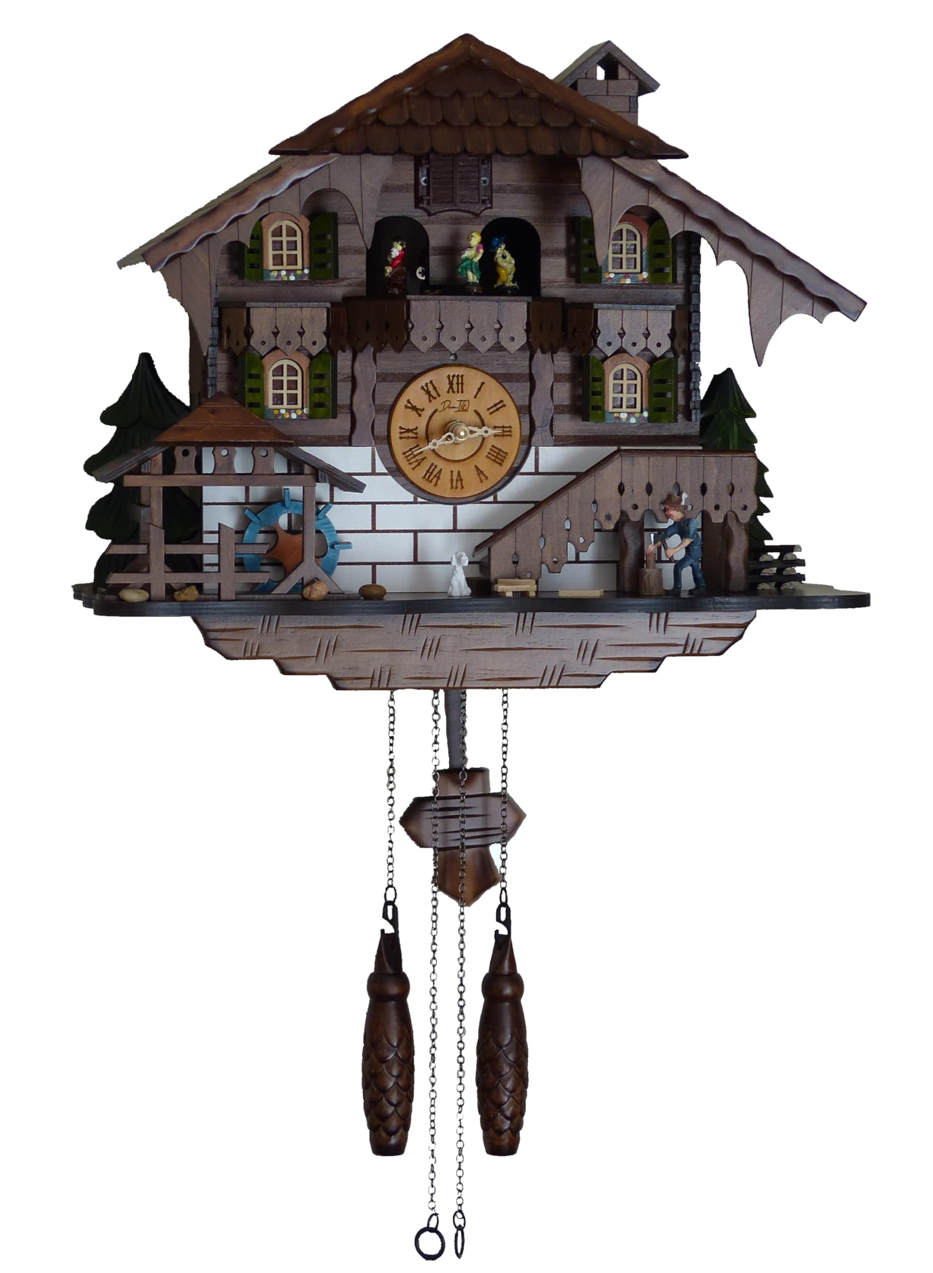 Traditional Black Forest Cuckoo Clock - Handcrafted Quartz Musical Clock With Dancing Figurines, 12 Melodies & Auto Night Off