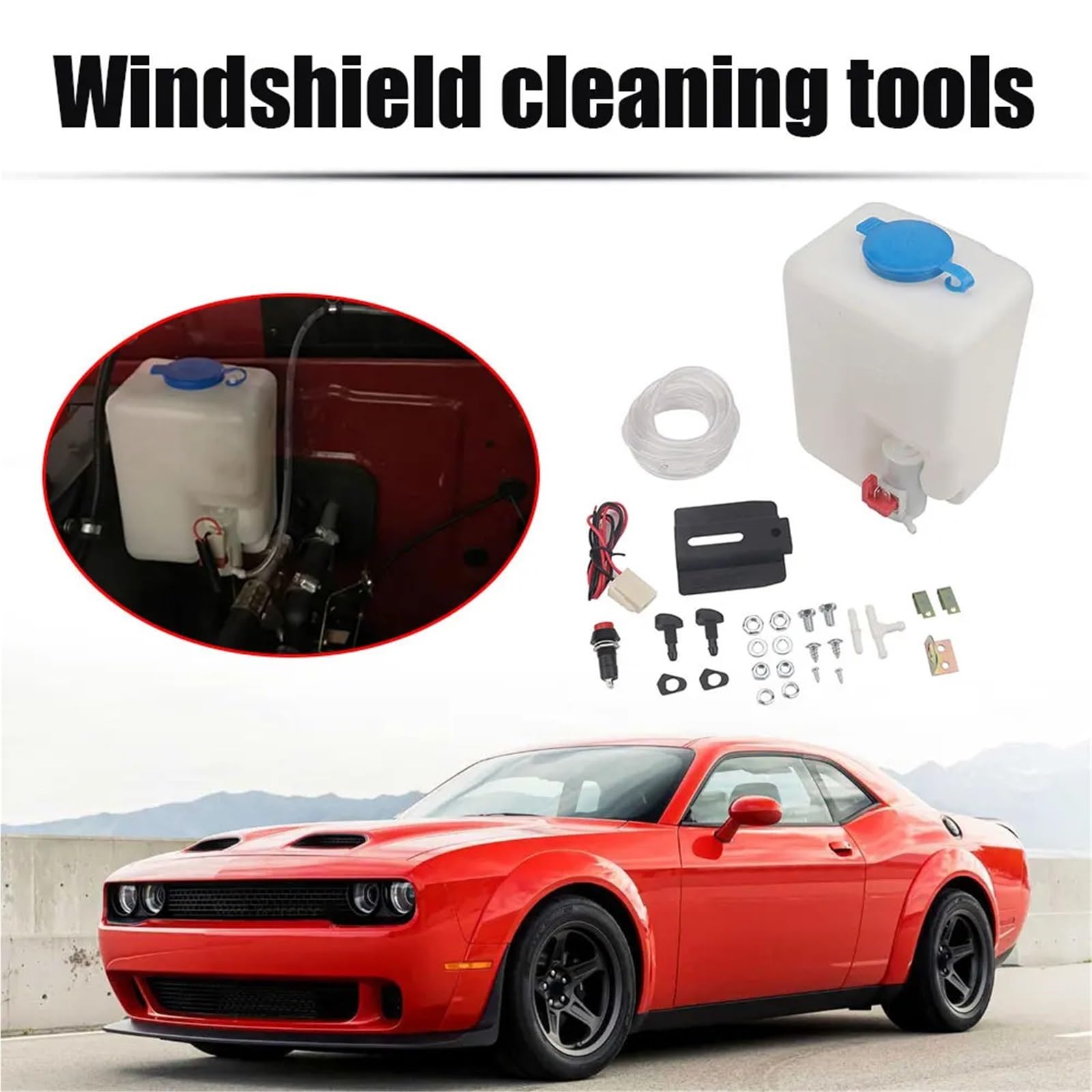 válvula limpiaparabrisas Kit universal de botella de lavaparabrisas para coche de 1,5 l, bomba de lavaparabrisas de 12 V, depósito de líquido, boquilla y pulverizador.