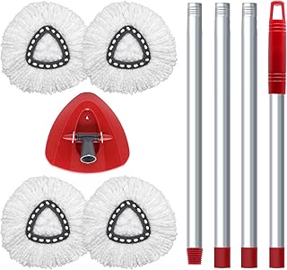 4 Pack Mop Head Replacement for O Cedar Easywring 1 Tank,Spin Mop Replacement Head with 4 Section 30" to 58" Mop Replacement Handle,and 1 Extra Mop Base,Microfiber Mop Replace Heads,Easy Replace