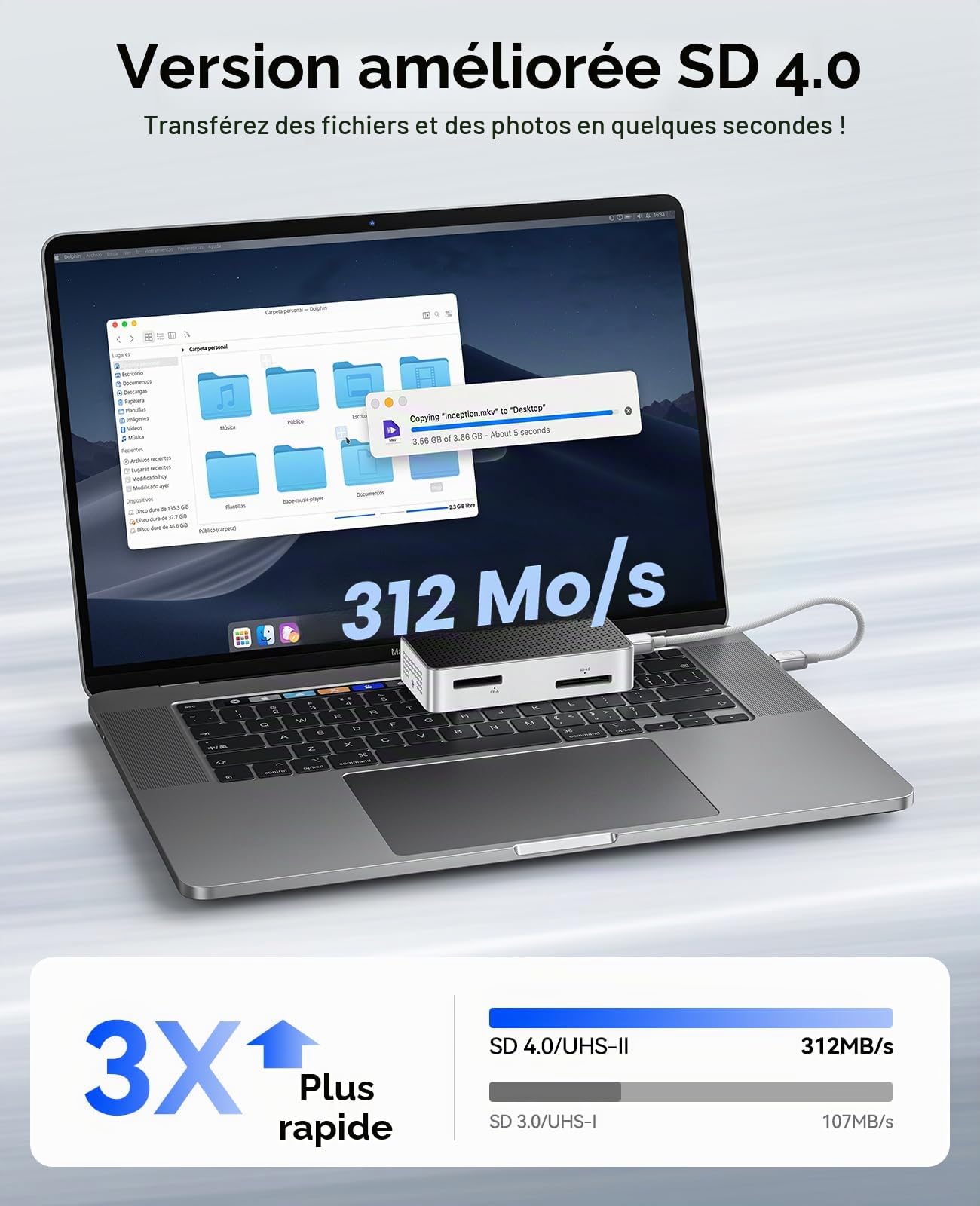 ORICO Lecteur de Cartes CFexpress Type B Vidéo 8k 1500MB/s pour Professionnels USB SD/TF 4.0 Lecture Simultanée de Cartes CFexpress Type A 850MB/s Compatible Thunderbolt 3/4-M4DK