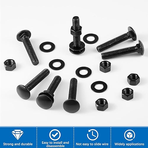 Miniatura 154 de Zonon Juego de 50 tornillos y tuercas de acero inoxidable de 1/4-20 x 3 pulgadas, cabeza redonda, cuello cuadrado, tornillos y tuercas hexagonales