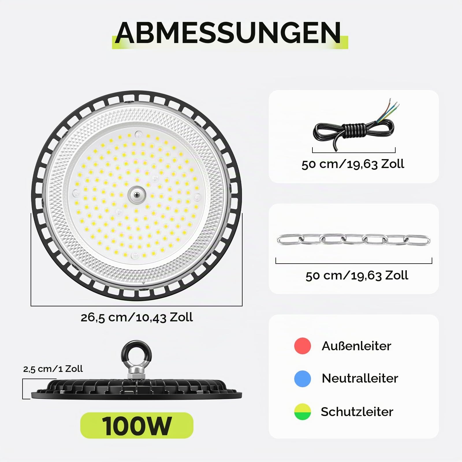 6 Pack 100W UFO LED Werkstatt Deckenleuchte, Werkstattlampe LED 15000LM, 6000K Kaltweiß Garagenlampe Led, IP65 Wasserdichte Lampe Werkstatt für Fabriken, Lagerhaus, Garage, Beleuchtung