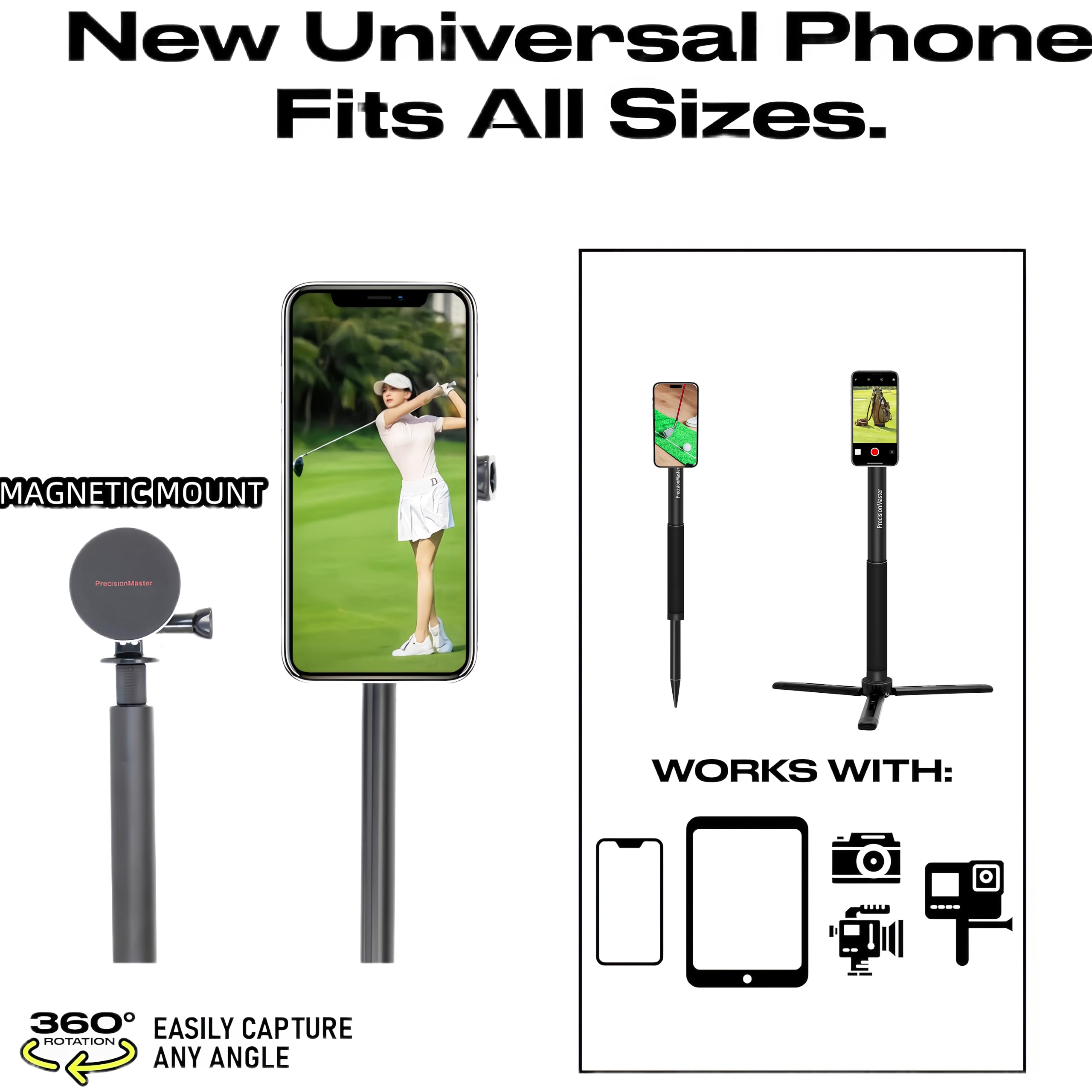 PrecisionMaster Treppiede & Monopiede Golf, Bastone Magnetico per Riprese Golf 135cm Alluminio Regolabile, Aiuto Allenamento Swing Golf Compatibile con iPhone Android