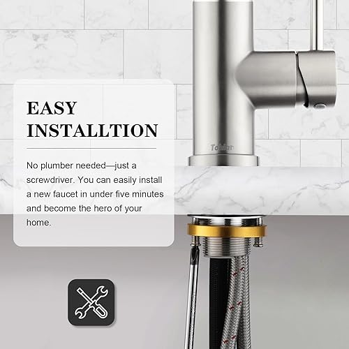 Miniatura 30 de Tohlar Grifo de agua potable para fregadero de cocina, grifo de agua filtrada de níquel cepillado, grifo de ósmosis inversa sin plomo, sistema de