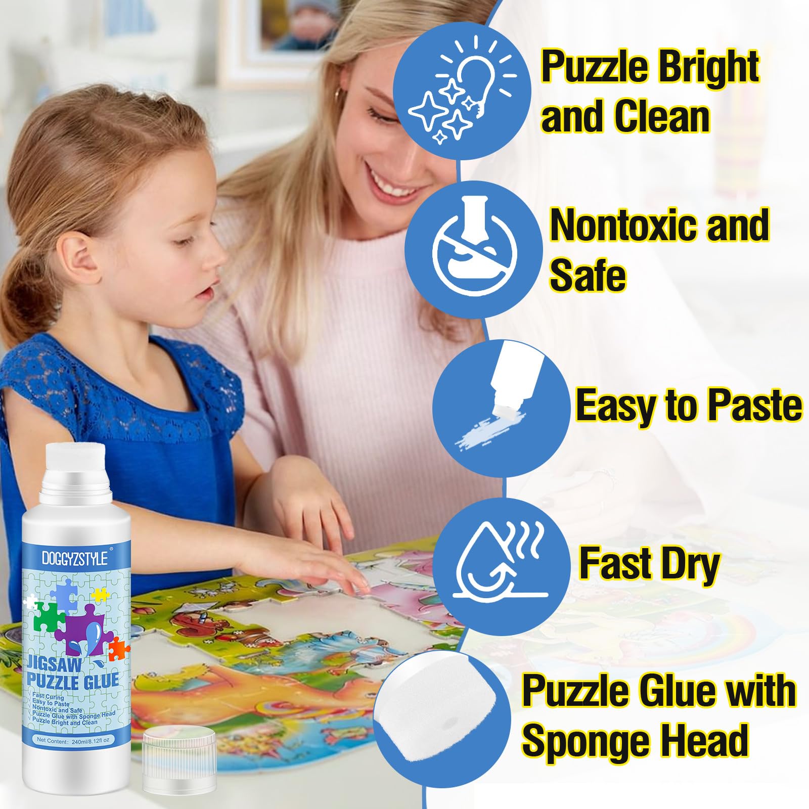 240ML Pegamento Para Rompecabezas Actualizado Con Aplicador,Pegamento Transparente Soluble En Agua Para Rompecabezas Especial Para Manualidades,No Tóxico Y De Secado Rápido,240ML Puzzle Glue