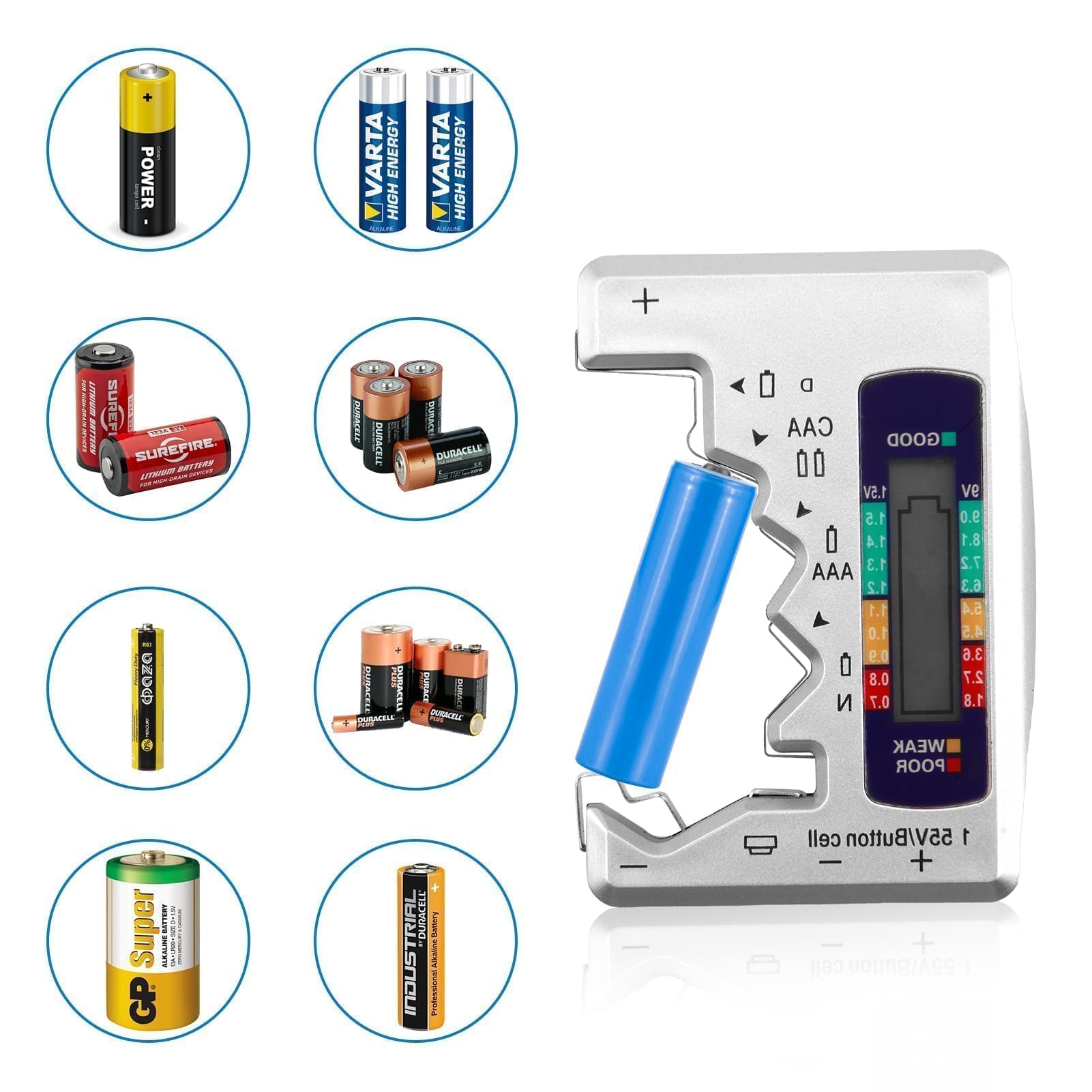 Testeur de batterie universel numérique pour piles AA AAA C D 9 V 1,55 V