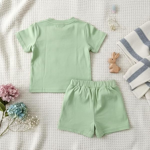 Set di 2 pezzi a maniche corte per bambini, morbidi, traspiranti, leggeri, con tasche elastiche per abbigliamento estivo da gioco - 3