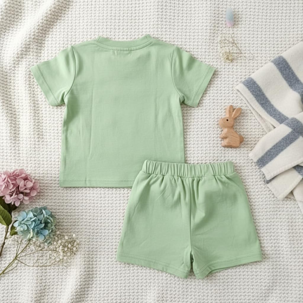 Conjunto de 2 piezas de manga corta para bebé pequeño, suave, transpirable, ligero, bolsillos elásticos para verano, trajes de juego en el parque — view 3