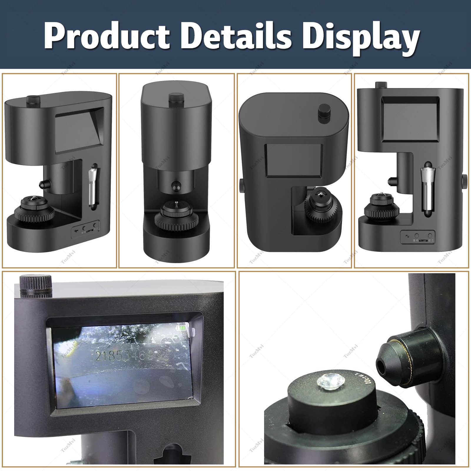 Microscopio Digitale per La Visualizzazione di Iscrizioni su Diamanti, Ingrandimento 30-200x, con Doppio Schermo LCD E Luce LED, Ideale per Test su Diamanti E Ispezione Tessile