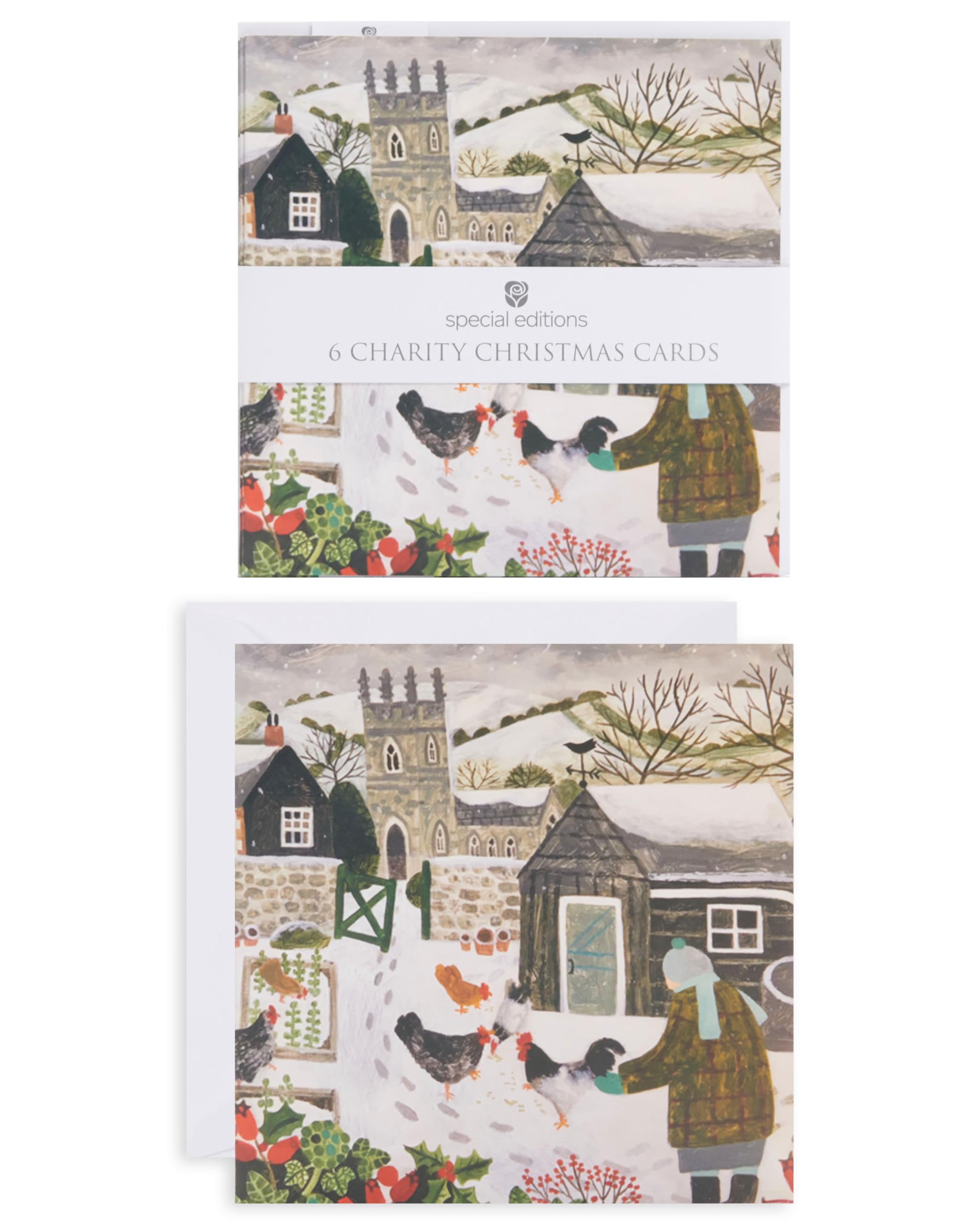 UK Greetings Multipack of 6 Charity Christmas Cards for Him/Her/Friend - Wintry Village Designs