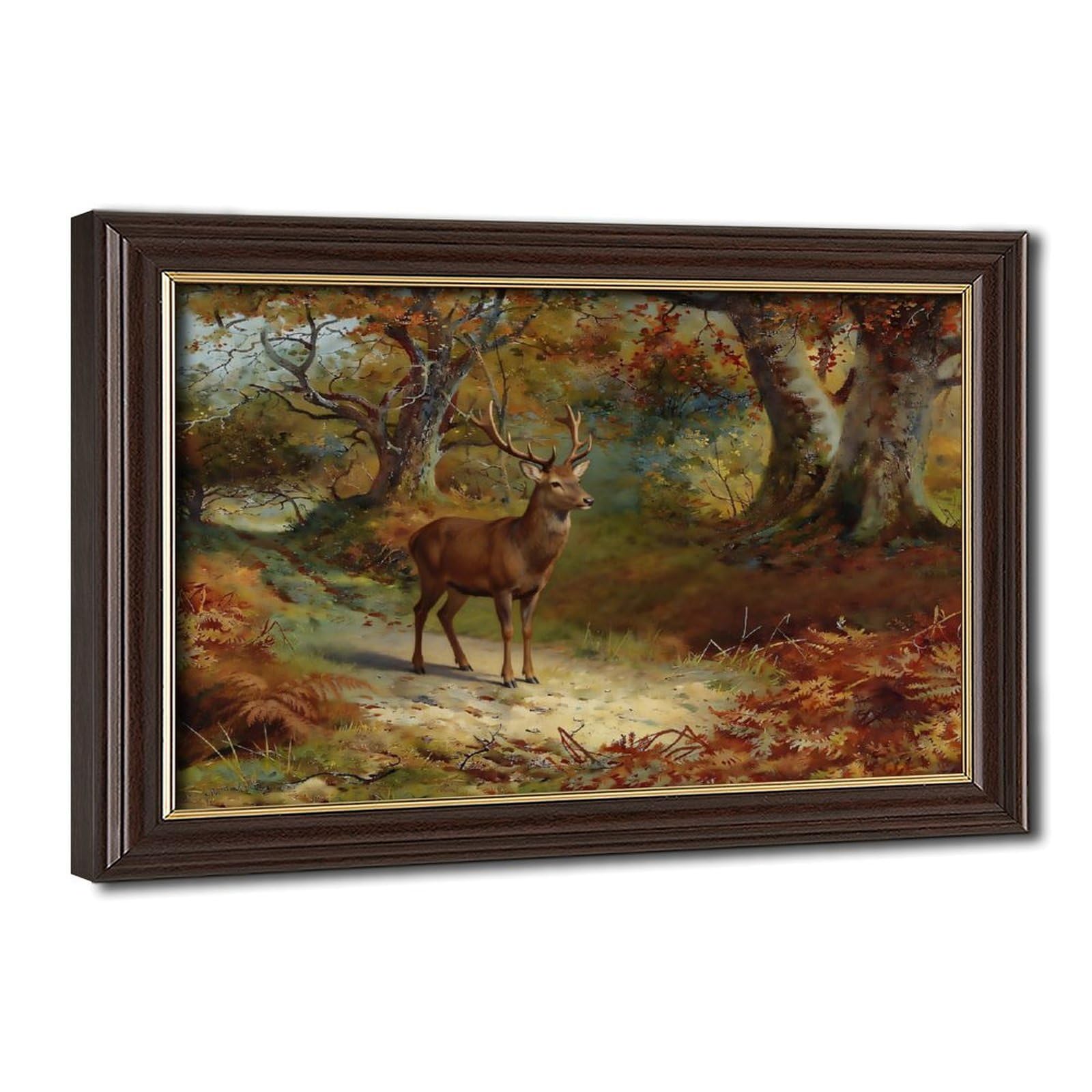 Bareronor Mokume Gane Frame-Style An Elegant Deer Stands In The Autumn Forest Canvas Poster For Home Decor Gift
