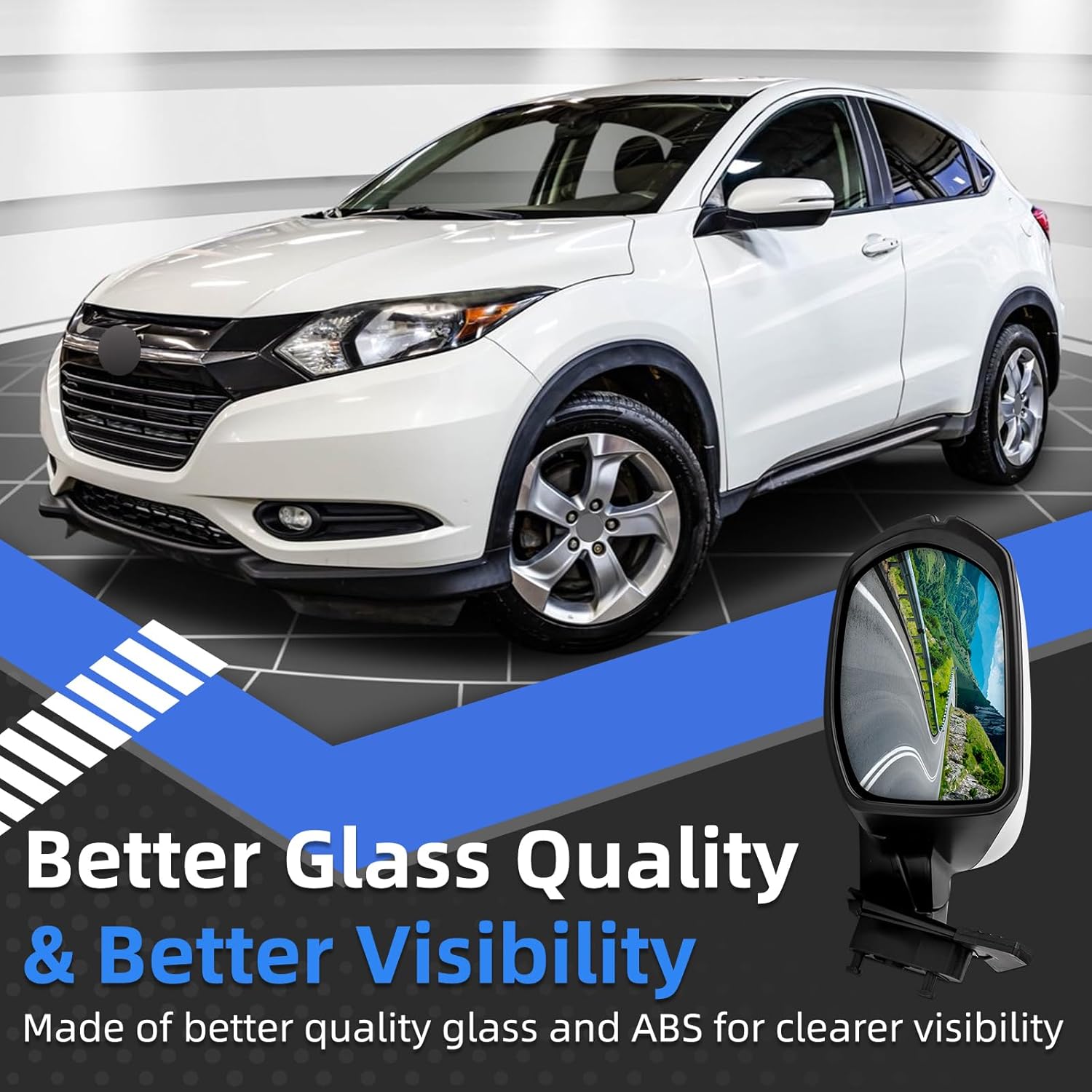 Left Driver Side Rear View Mirror Replacement for Honda HR-V HRV 2016-2022 - Rearview Mirrors Assembly with 6Pins, Electric Adjustment, Turn Signal Light, Heating, Pearl White