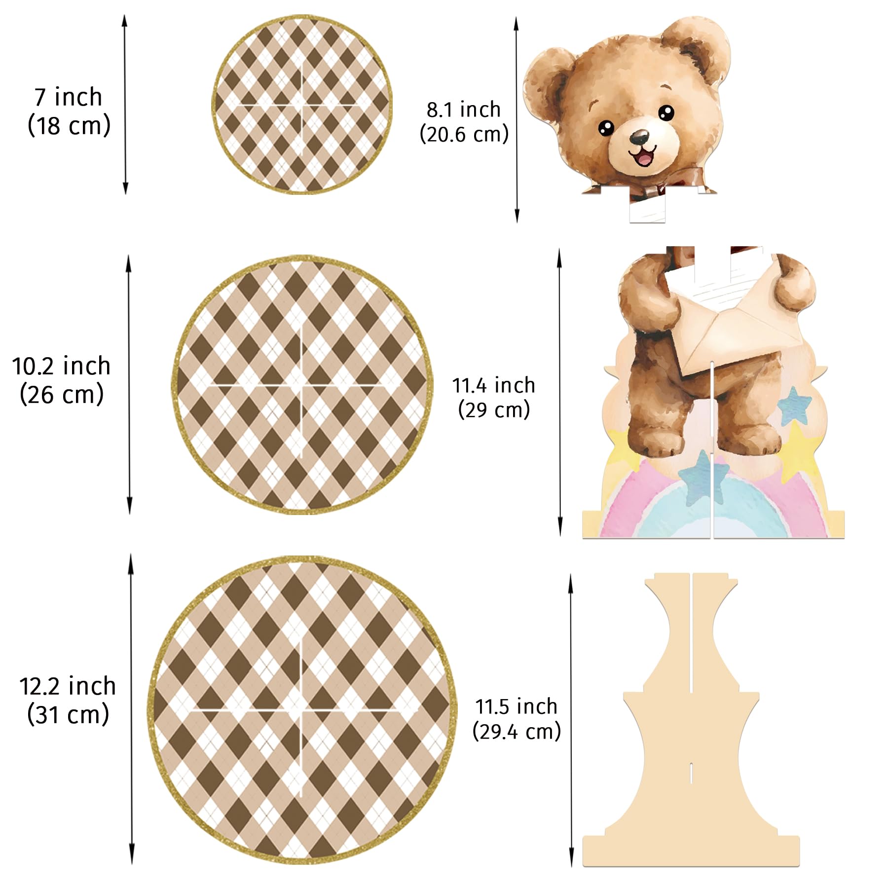 Apinwin 2 Pcs We Can Bearly Wait 3-Tier Cupcake Stand Holders for Brown Bear Theme Anniversary, Birthday, Baby Shower Table Decorations Party Supplies