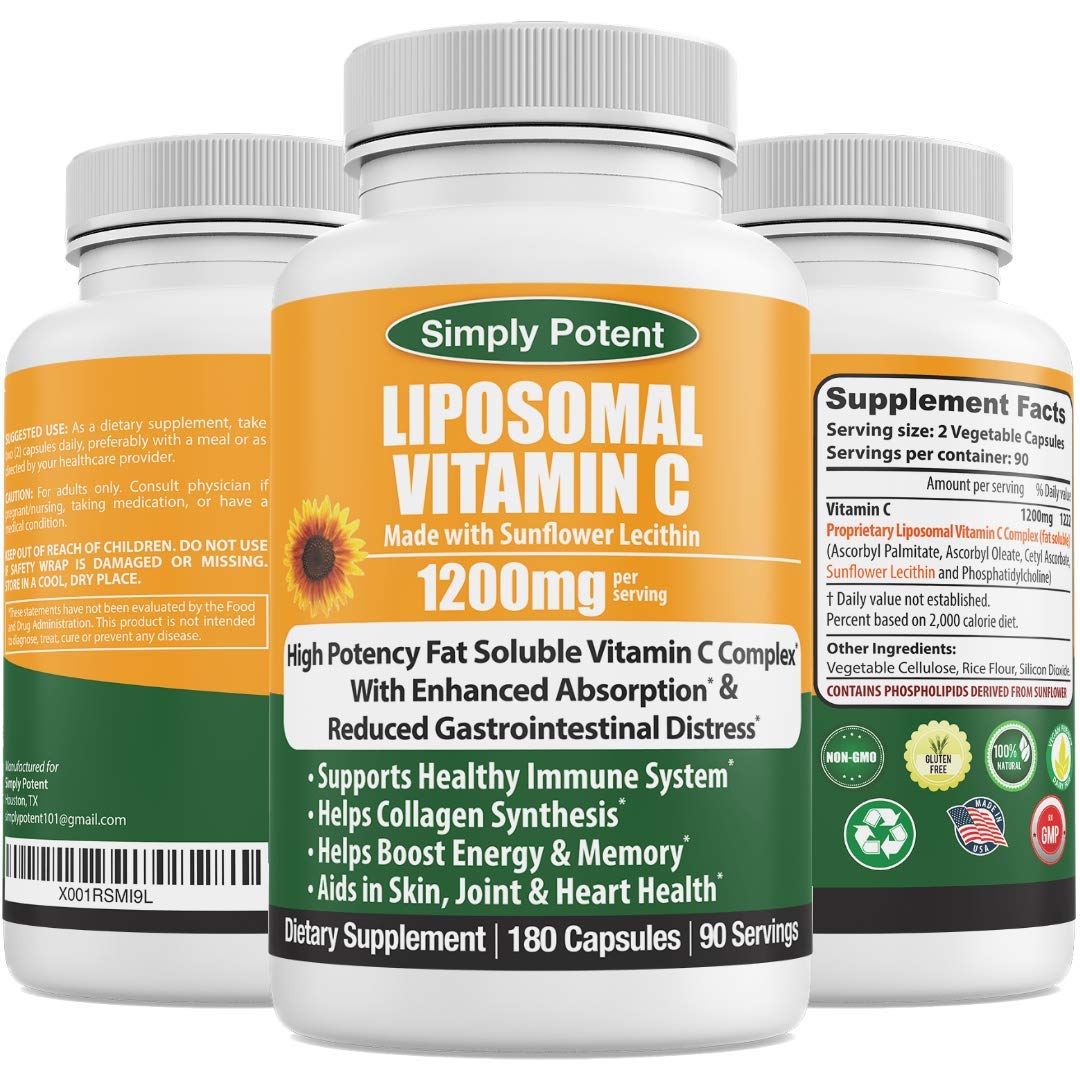 Liposomal Vitamin C 1200mg, 180 Capsules, Ascorbic Acid VIT C, High