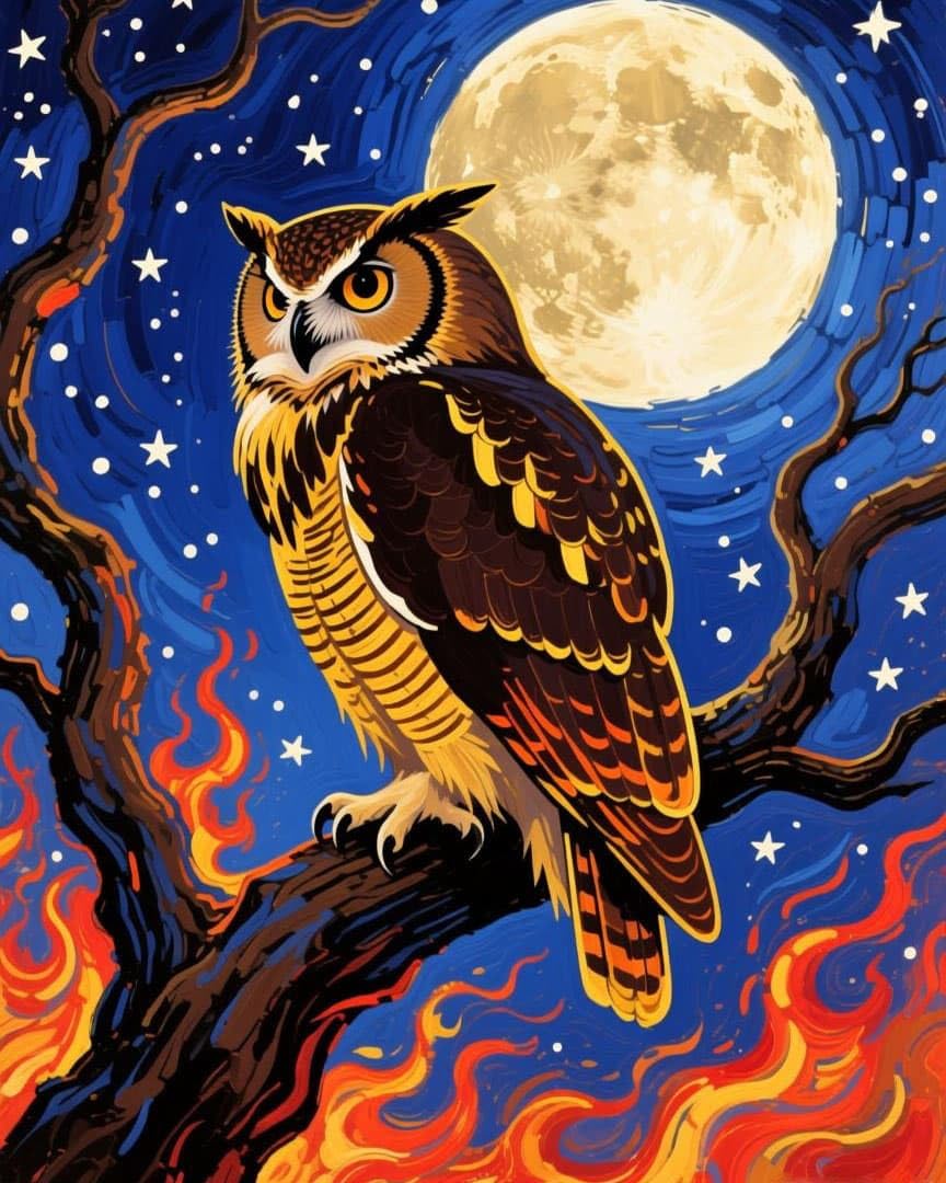 WallustrioaW 11CT Cross Stitch Embroidery Kits,an owl Under the Moonlight,Cross Stitch Full Kit DIY Embroidery Sewing Handicraft for Adults Home Decor,16x20in