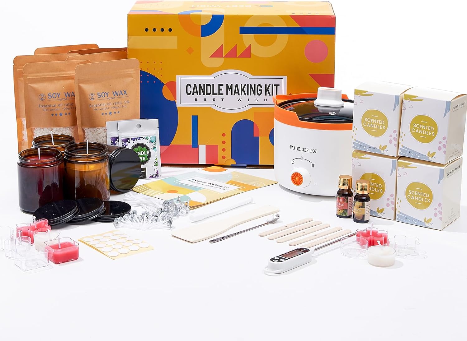 WcoDusak Candle Making Kit for Adults & Beginners, All-in-One DIY Soy Candle Making Kit with Electric Wax Melter, Create Cozy, Handmade Candles for Home Decor & Thoughtful Gifts
