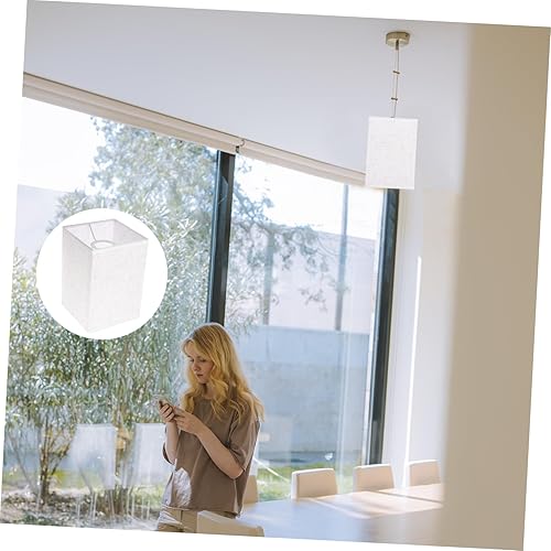 Miniatura 7 de BESPORTBLE Lámpara alta de lino, pantalla rectangular de mesa, bombilla de luz, protector de jaula de luz, lámpara de escritorio, pantalla de