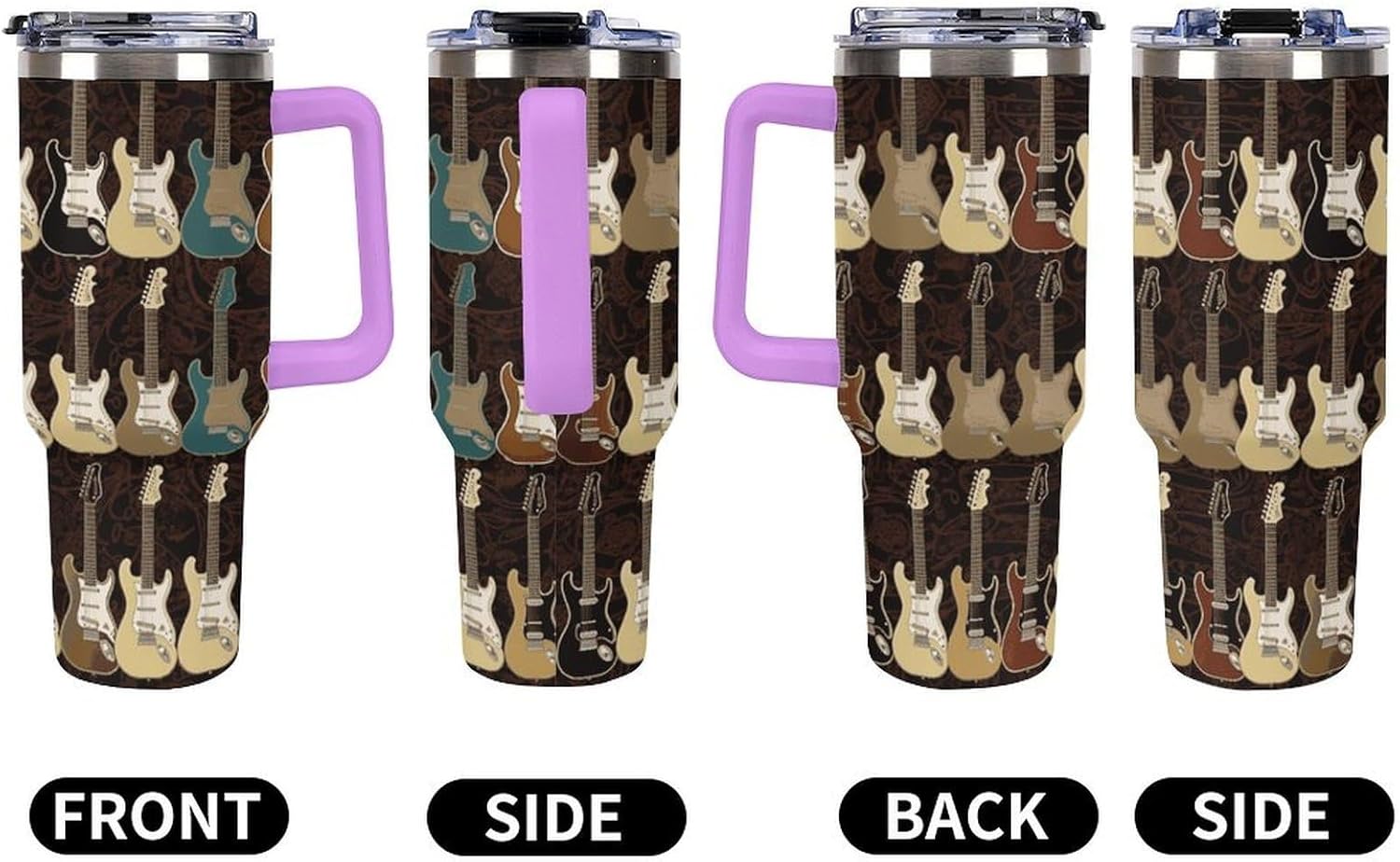 40 Oz Insulated Mug with Handle, Stainless Steel Art Guitar Pattern Printed Travel Mug Portable Leak-proof Large Car Mug for Home, Office Or Car