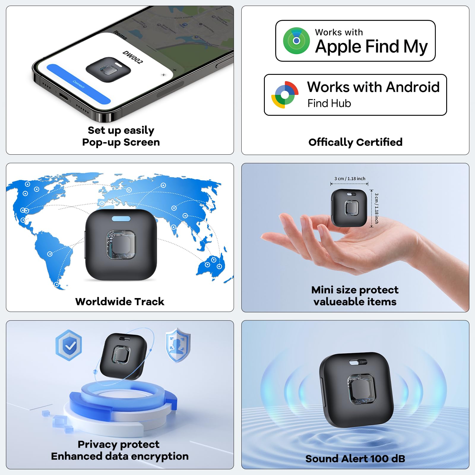 Hoxe Smart Tag für iOS & Android, Dual-System Bluetooth Tracker (4er Pack)