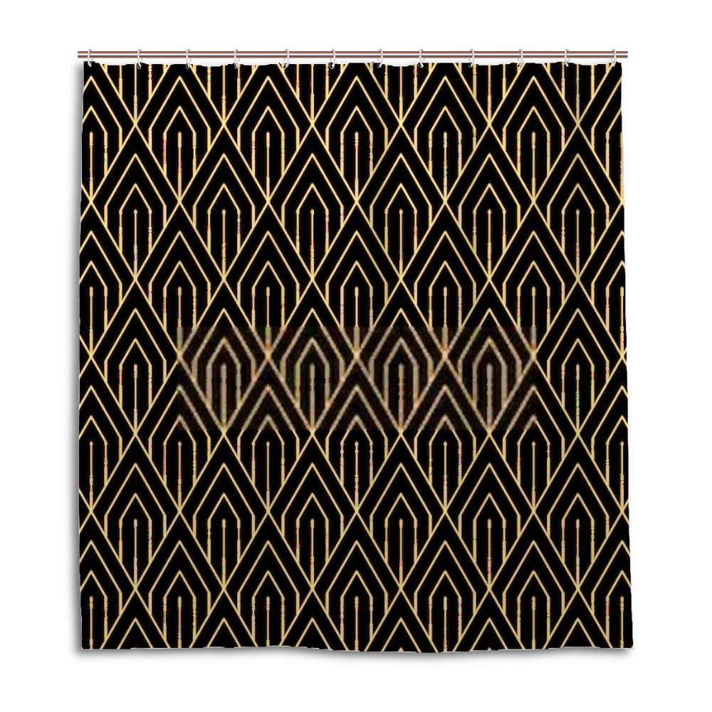 Rideau de douche noir doré 180x180 cm avec crochets en C lavable
