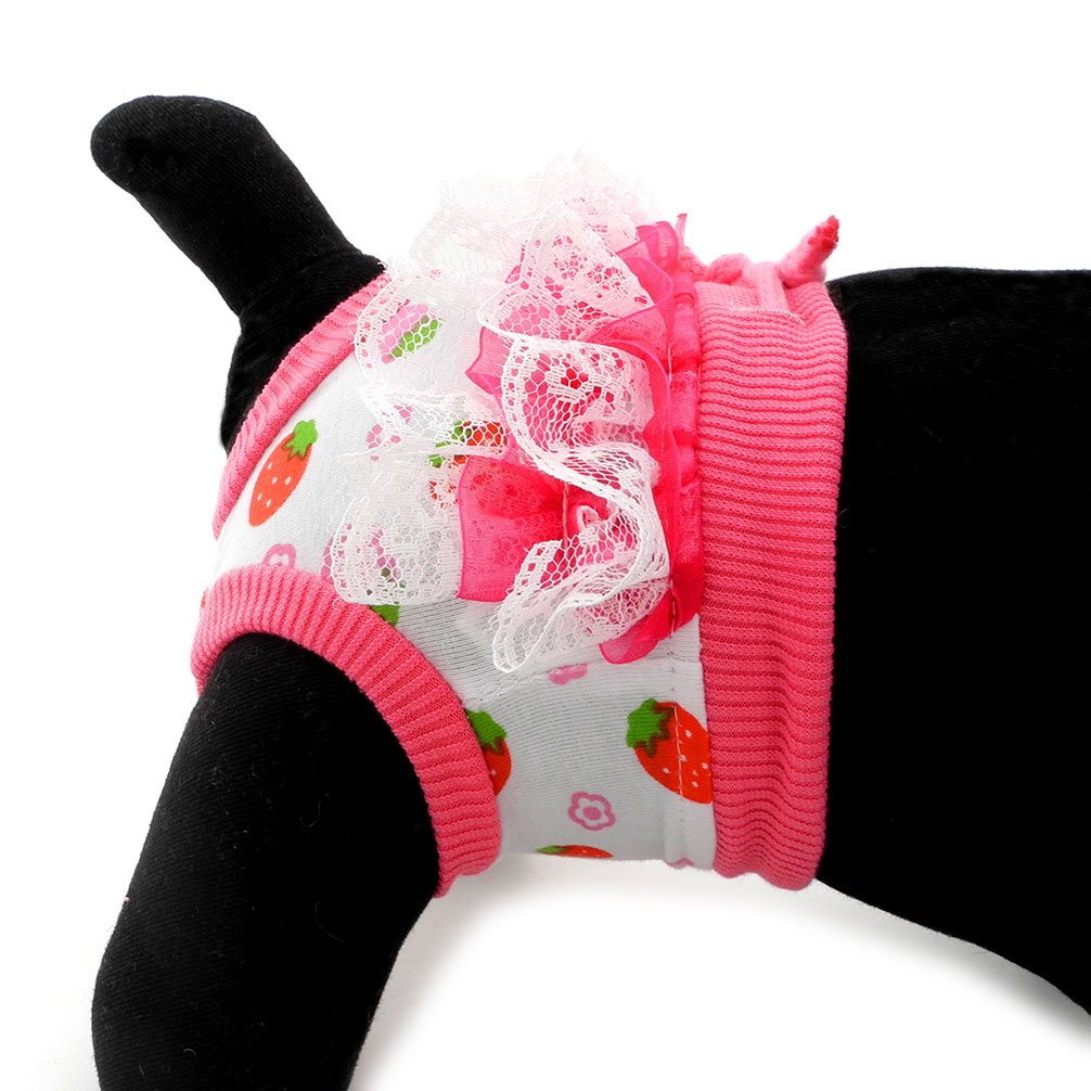 Ranphy Dog Season Pant Female Diapers Cover Sanitary Panties Pet Physiological Underwear Strawberry Print Comfy Cotton Puppy Menstruation Shorts Reusable Washable Nappies Wrap Briefs for Small Dog M