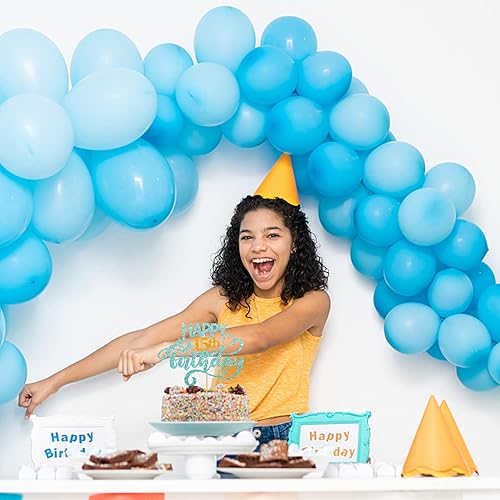 Miniatura 5 de Decoración para pastel de cumpleaños número 15 con purpurina azul cielo, 1 pieza, 6.3 x 3.5 pulgadas, cumpleaños, azul