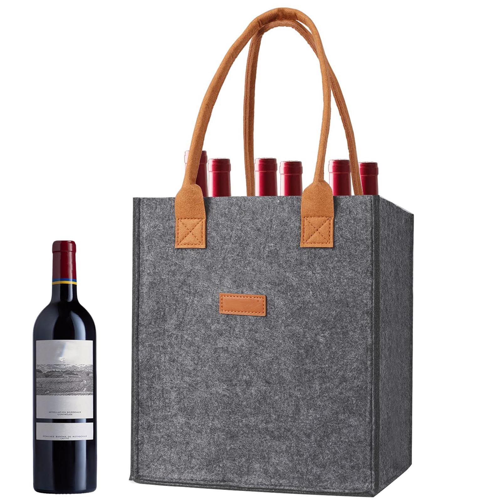 Borsa Porta Bottiglie In Feltro Da 6 Posti - Per Vino, Birra E Bevande - 24x18x16cm Per Picnic E Viaggi - Foto 5
