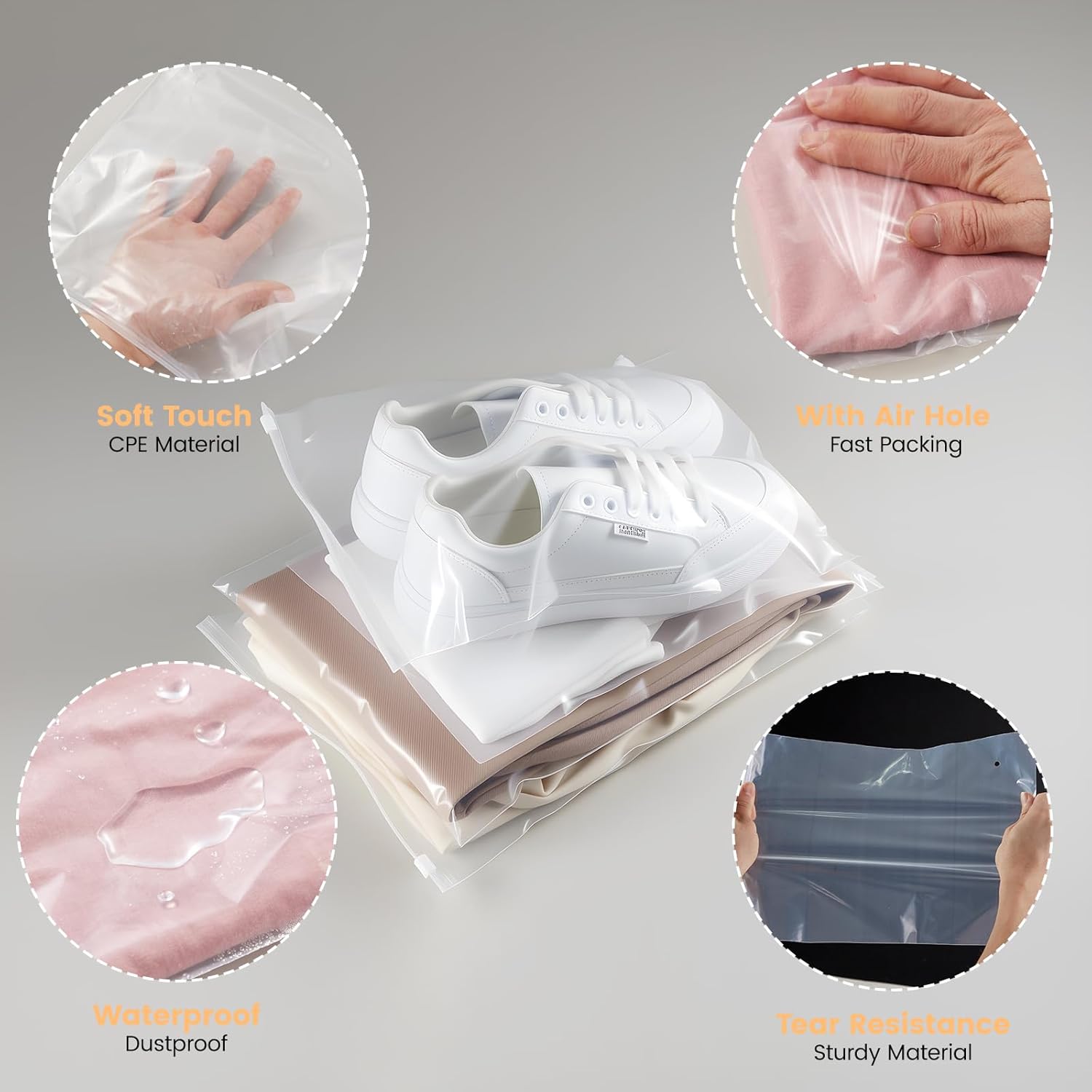 Clothes Packaging Bags for Shipping with Vent Holes, 100pcs 10x13 inch Clear Zipper Bags for Travel Storage or Small Businesses T-Shirt Bag for Clothing, Pants, Document, Sweaters, 3 Mil