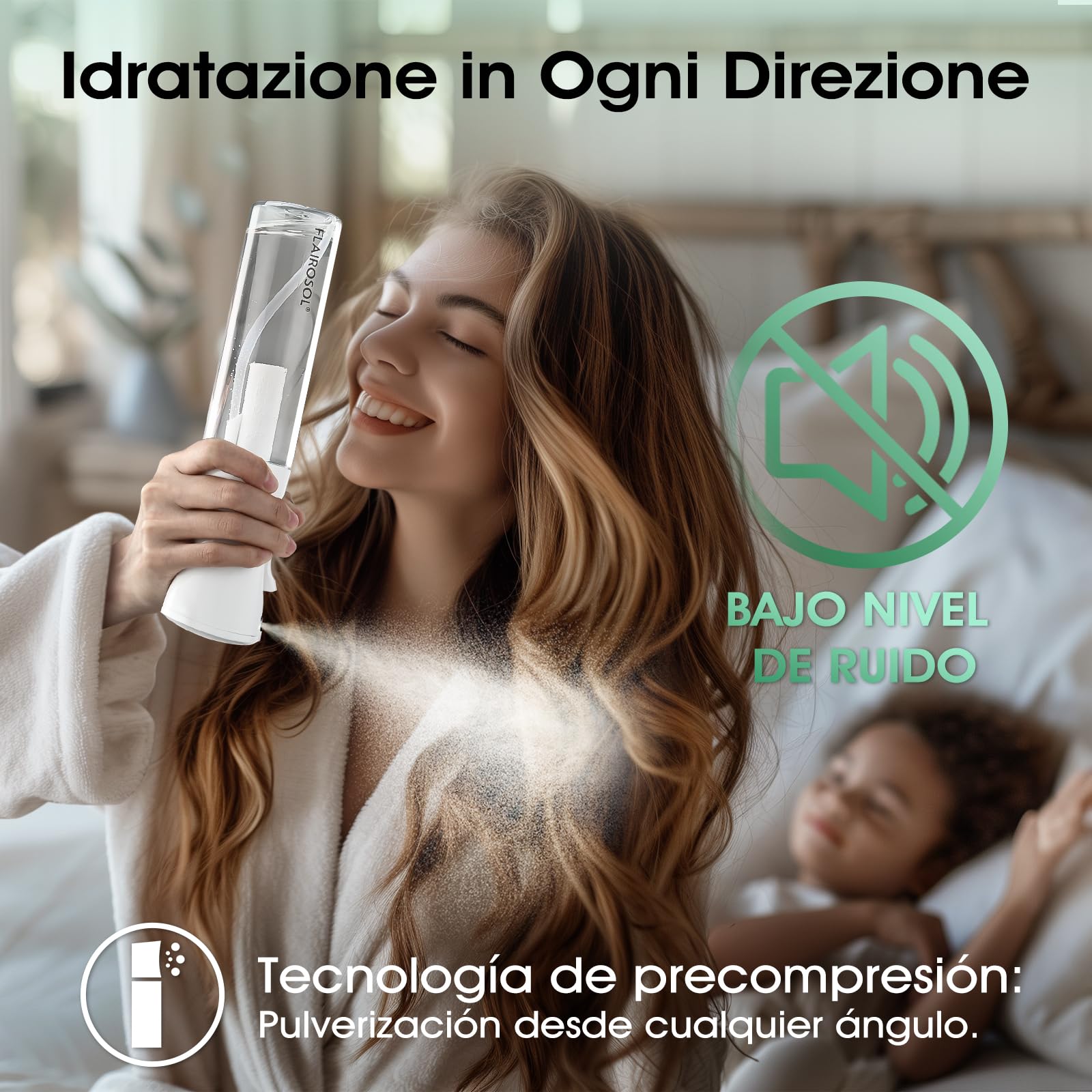 FLAIROSOL Flacone Spray Nebulizzatore per Capelli Ricci 300ml, Spruzzino Acqua Continua Fine per Barbiere/Parrucchiere - Ricaricabile, per pulizia/Piante/Animali Domestici(Trasparente, Stampa Nera)