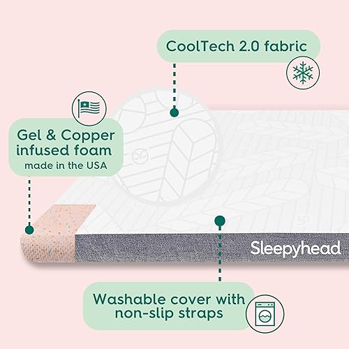 Miniatura 3 de Sleepyhead Cubrecolchón prémium de 3 pulgadas, tamaño individual XL, de espuma viscoelástica con infusión de gel y cobre de 3 pulgadas, refrescante,