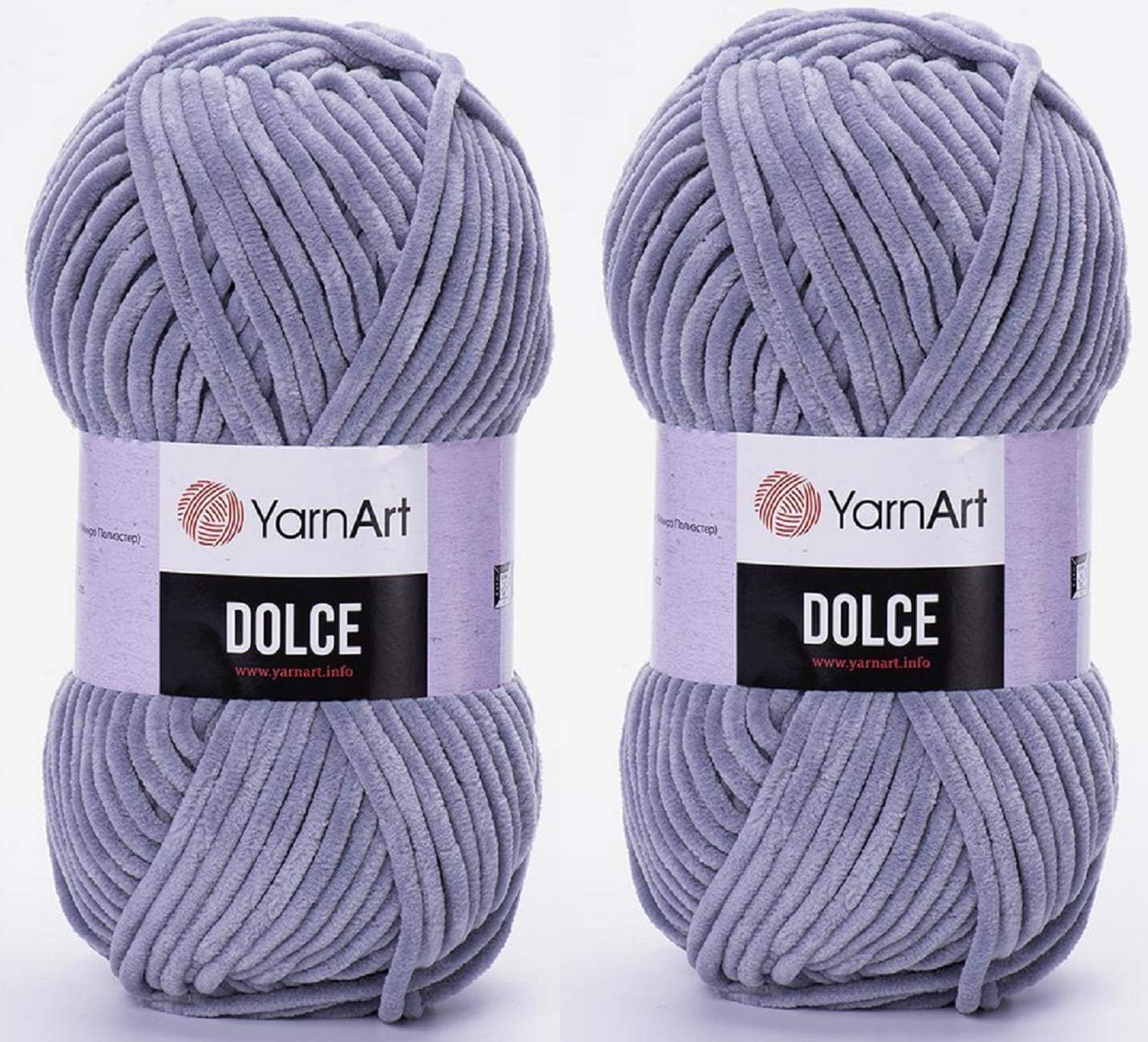YarnArt Dolce Yarn 100% MicroPolyester Lot of 2 skn 264 Yards 2x100gram Super Bulky :6 Baby Chenille Yarn (782 Gray Blue)