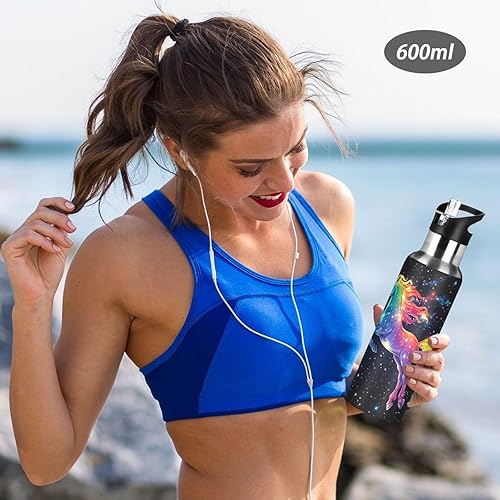Vista 6 de Kcldeci Unicorn Rainbow Galaxy - Botella de agua deportiva de 20 onzas, tapa de pajilla, a prueba de fugas, aislamiento al vacío, botellas de agua