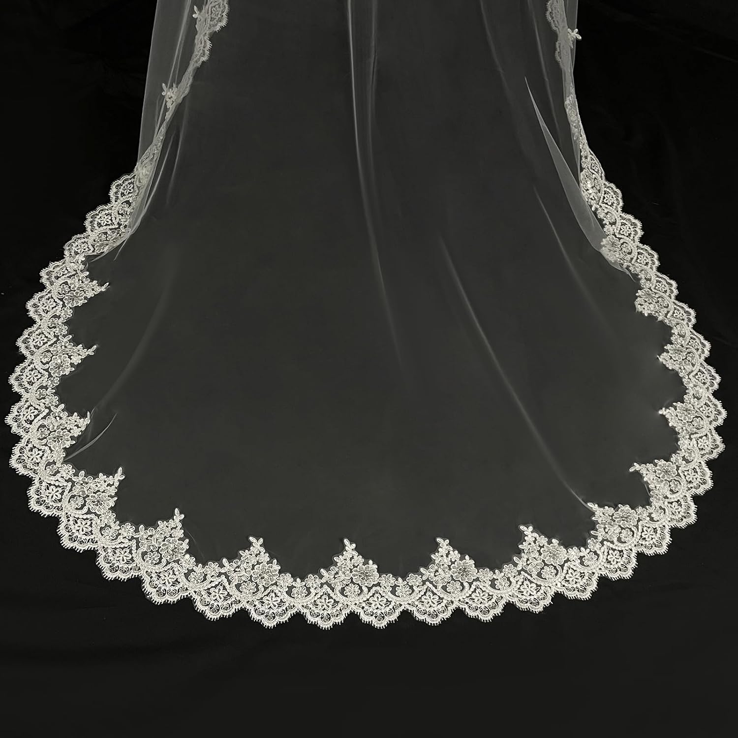 White Long Wedding Veil Cathedral Length Wedding Veil Lace Trim 1 Tier Bridal Veils For Women Wedding, 110 Inches