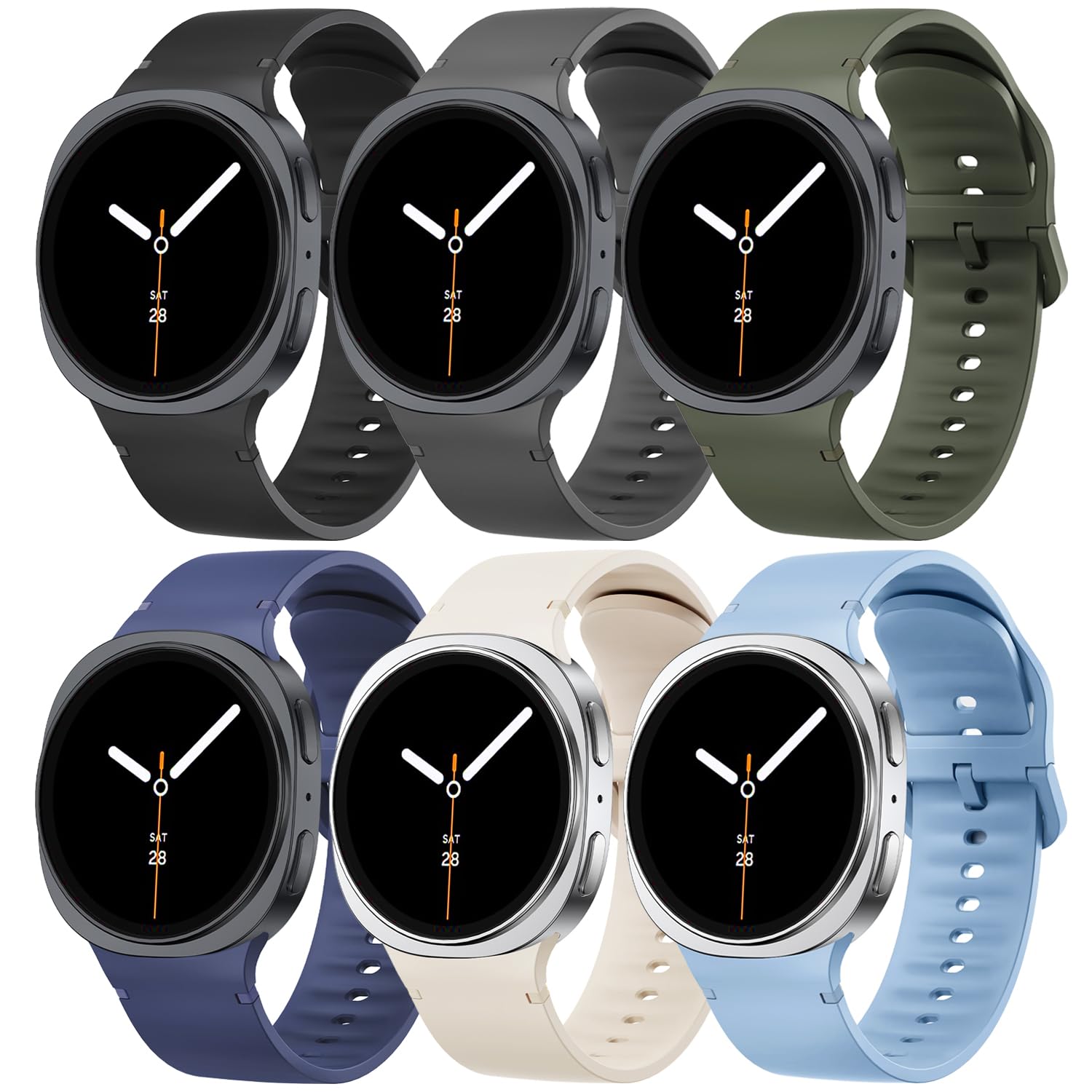 Compatible for Samsung Galaxy Watch 8 Classic Bands 46mm Galaxy Watch 8 Bands 40mm 44mm, 6 Pack No Gap One Click Silicone Sport Replacement Strap