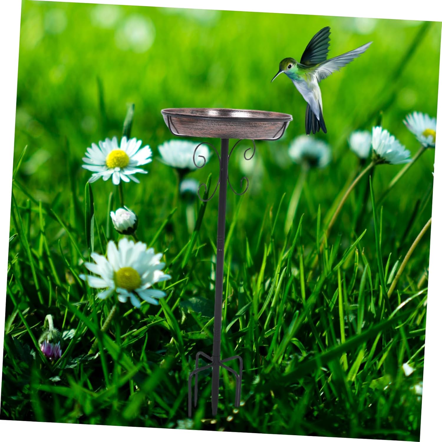 POPETPOP Vintage Iron Birdbath Feeder with Ground Stake Elegant Outdoor Garden Decor for Attracting Birds for Patios Yards and Lawns Dual Function Birdbath and Feeder