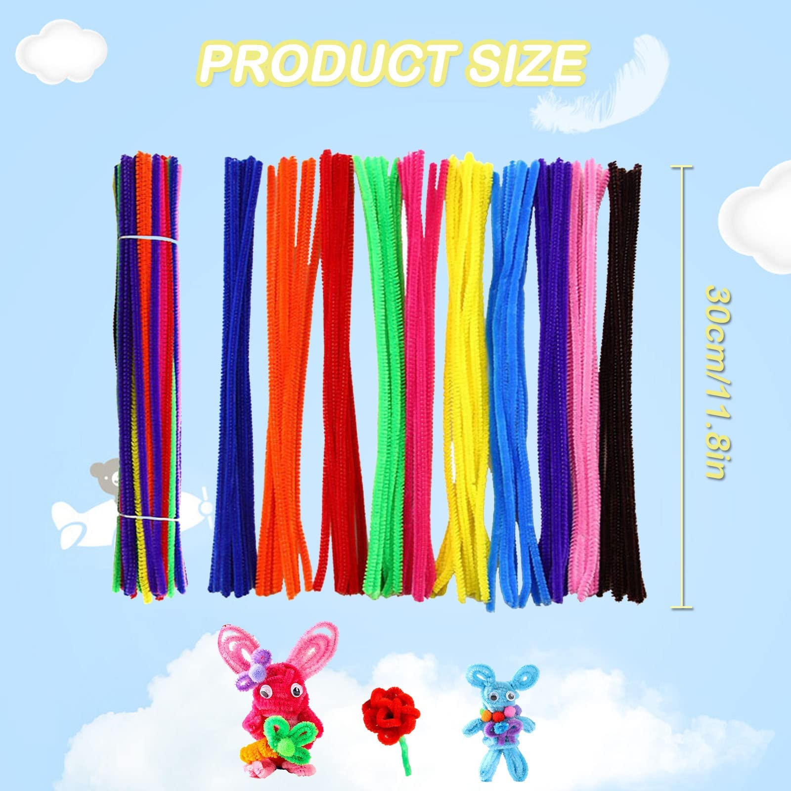 PMELCXD 300 Pcs Multicolor Chenille Pipe Cleaners, 30cm x 4mm, Craft & DIY Arts & Crafts for Kids - Image 2