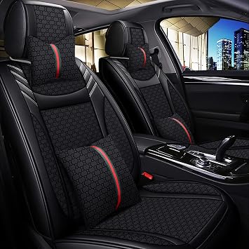 Car Seat Cover Full Set, Premium Soft Breathable Seat Covers with 2 Neck Pillows & 2 Lumbar Pillows, Universal Fit for Most 5 Seats Cars SUV, Airbag Compatible Black
