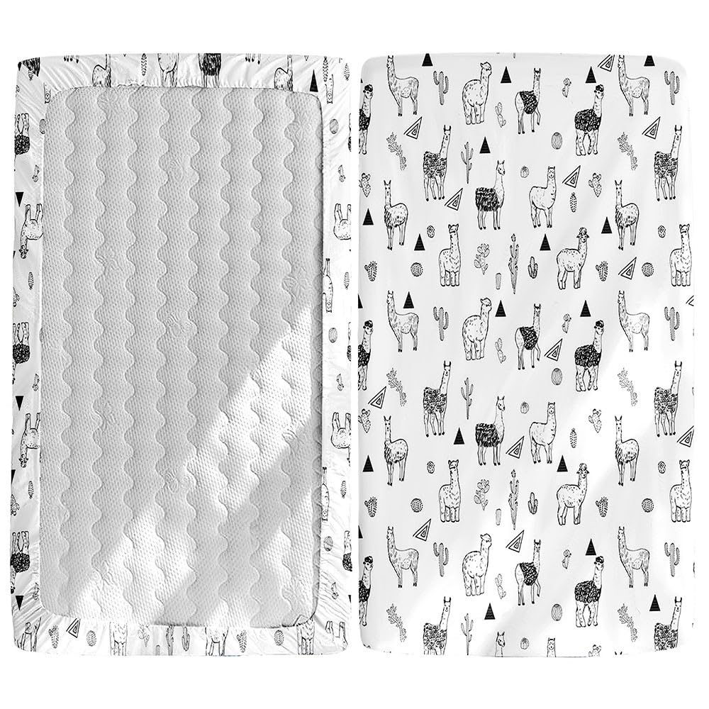 Odot Cot Bed Fitted Sheets, Toddler Baby Travel Cot Sheets, Cute Alpaca Print Microfiber Mattress Protector Cozy Breathable Bedding for Bedside, Cradle, Cribs, Bassinet (60x120cm,White Alpaca) — image 1