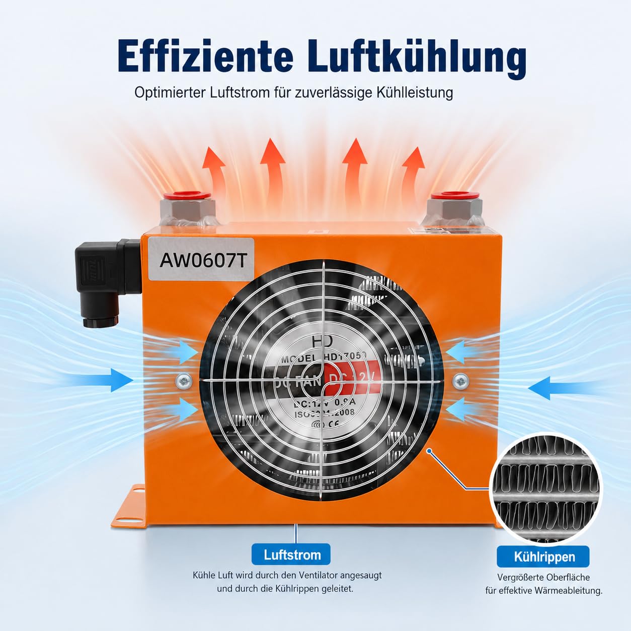 Raffreddatore ad aria idraulico, DC 12 V raffreddato ad aria radiatore olio lega idraulica radiatore olio 20L/MIN
