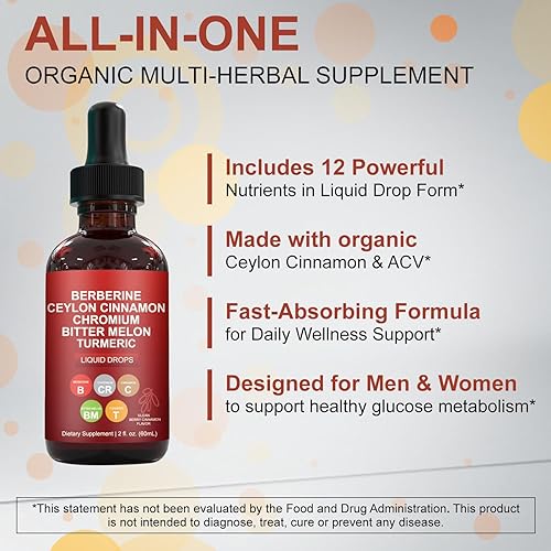 Miniatura 5 de Berberina con suplemento líquido de canela de Ceilán, gotas reguladoras de equilibrio de berberina, 60ML (1)