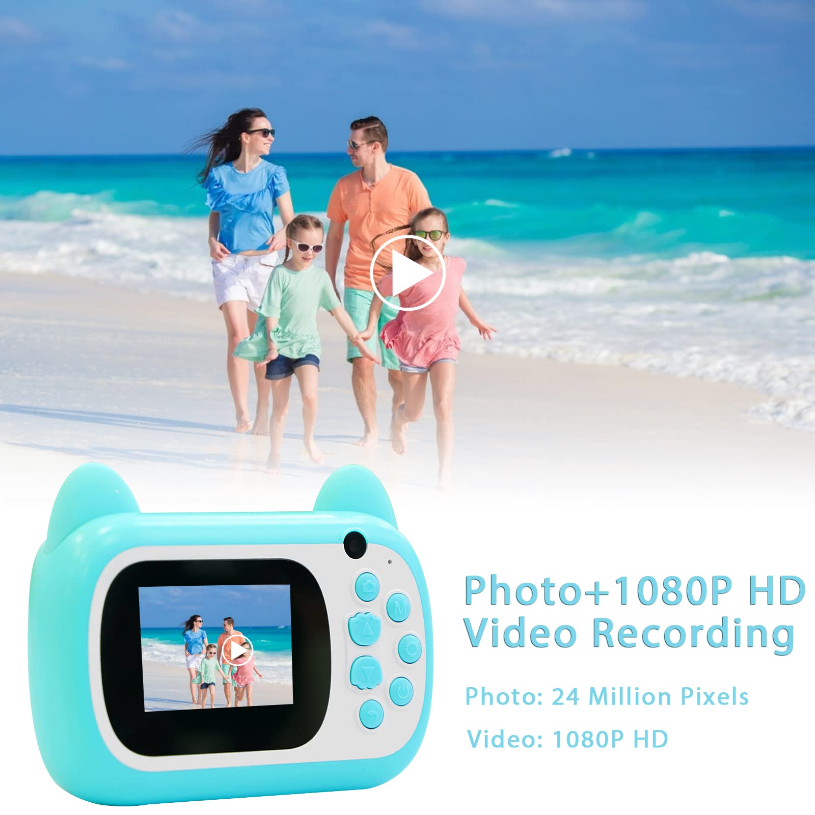 Fotocamera istantanea per bambini, schermo LCD da 2,4 pollici, fotocamera digitale per bambini con zoom 6x, 24 Mpixel, doppio obiettivo e videoregistratore 1080p, regalo per ragazzi e ragazze