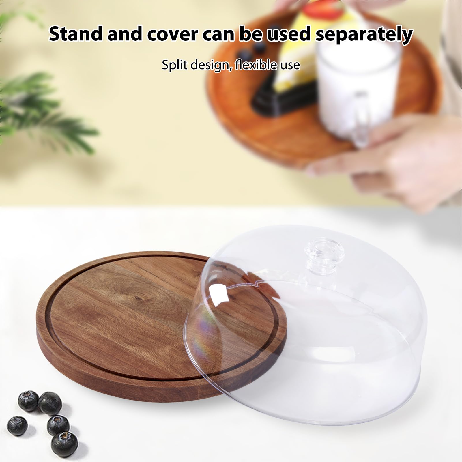 Tissting Tortenständer Holz 30 cm/12 Zoll Tortenplatte mit Acryl Deckel | Rund Kuchenständer Dessert Display Servierbrett Kuchenplatte für Hochzeiten Party Backgeschenke Charcuterie Obstplatten