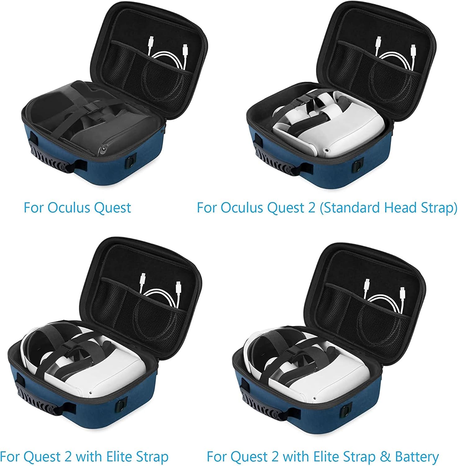 Storage Case for Meta Quest 2 JSVER Carrying Case for Oculus Quest 2 and Controllers, Elite Strap Accessories, Hard Shell Travel Protective Case for Meta/Oculus Quest 2 with Shoulder Strap (Blue)