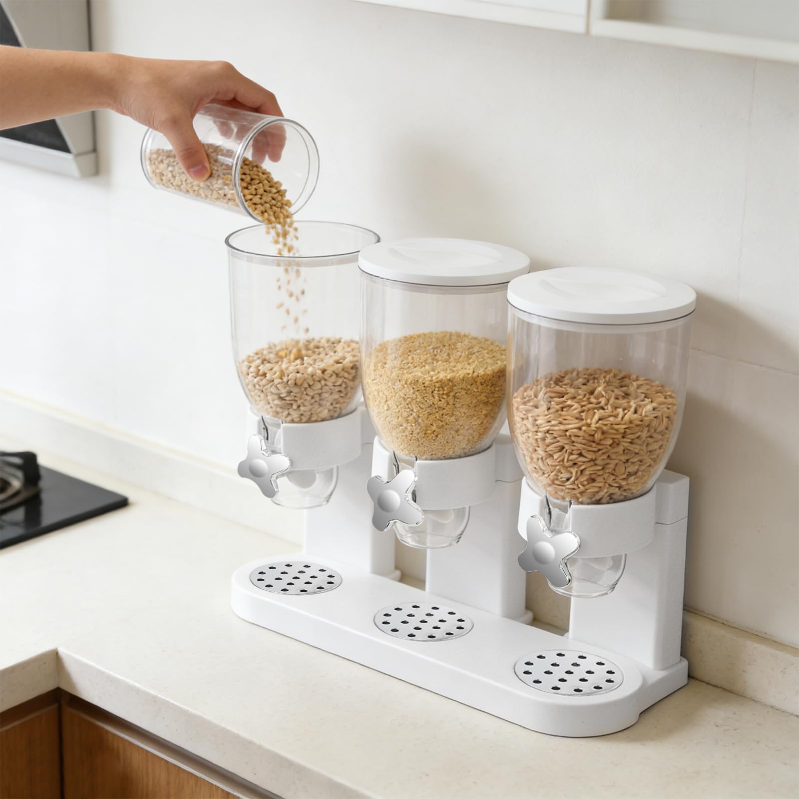 3 dispenser tripli da 2 l per cereali, riso e cereali, piano da tavolo