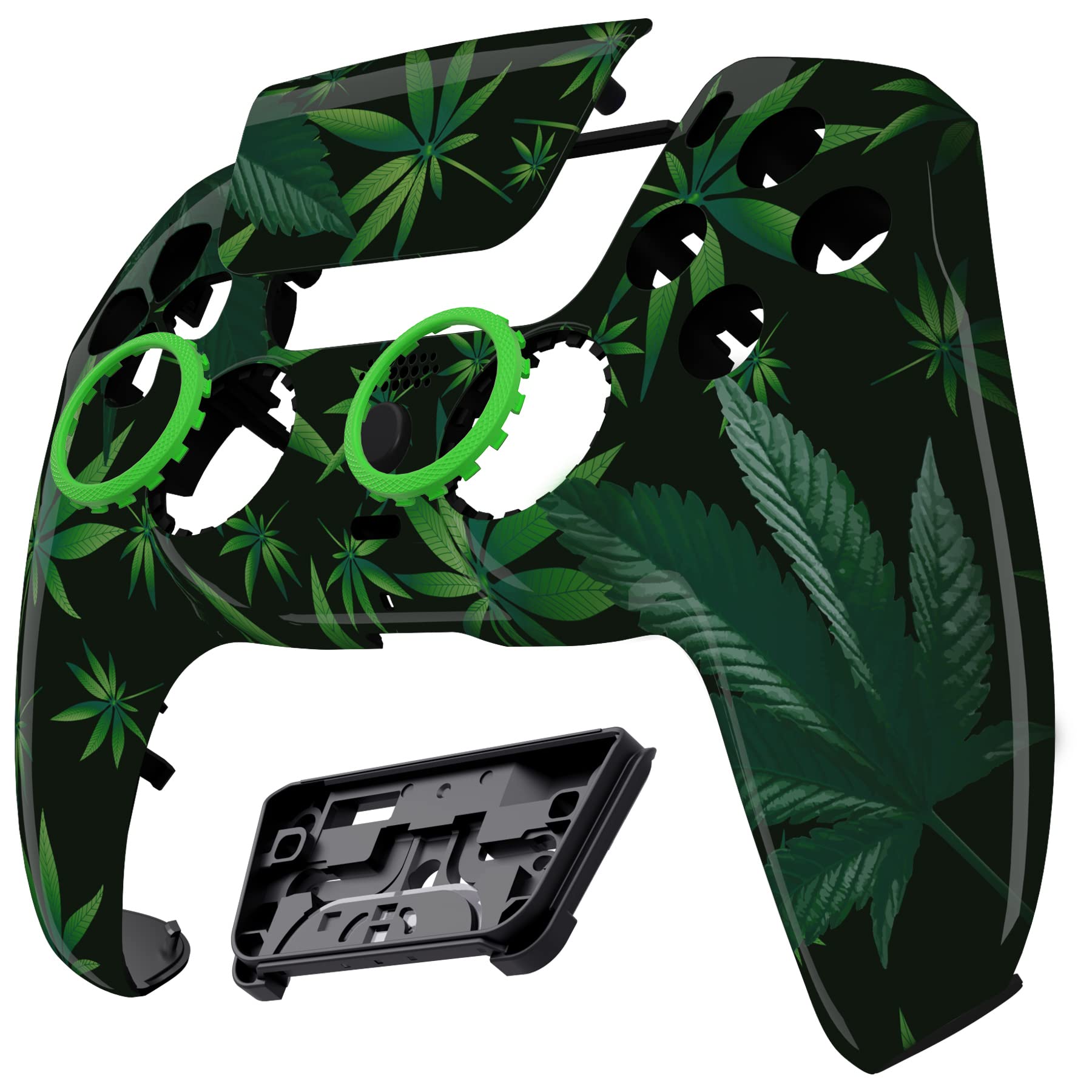 eXtremeRate Luna Cover Ricambio per ps5 Controller,Custodia Copertura Frontale Scocca Shell Ridisegnato&Touchpad&Anelli Compatibile con ps5 Joystick BDM 010/020/030/040/050-Erbe Verdi