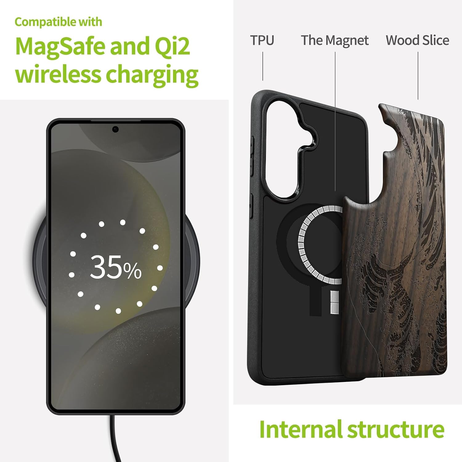 Carveit Magnetic Wooden Case for Galaxy S26+ Samsung S26 Plus Case, TPU Shockproof Cover & Wood Engraved, Compatible with MagSafe Wireless Chargers (Wave Reimagined) Blackwood