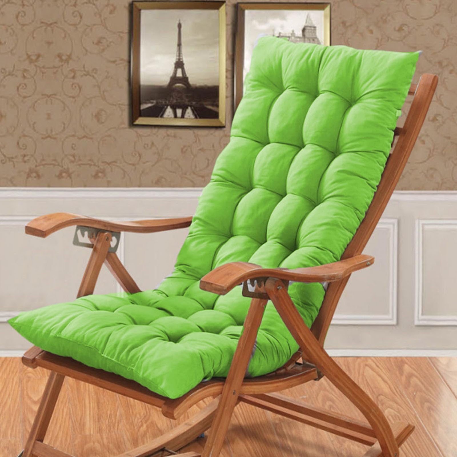 BangDon Plain Color Sun Lounger Cushion Thick Soft Comfy Bench Chair Cushion Sunbed Reclining Chair Relaxer Pad with Anti-slip Straps for Ouside Furniture (Green,170 * 40)