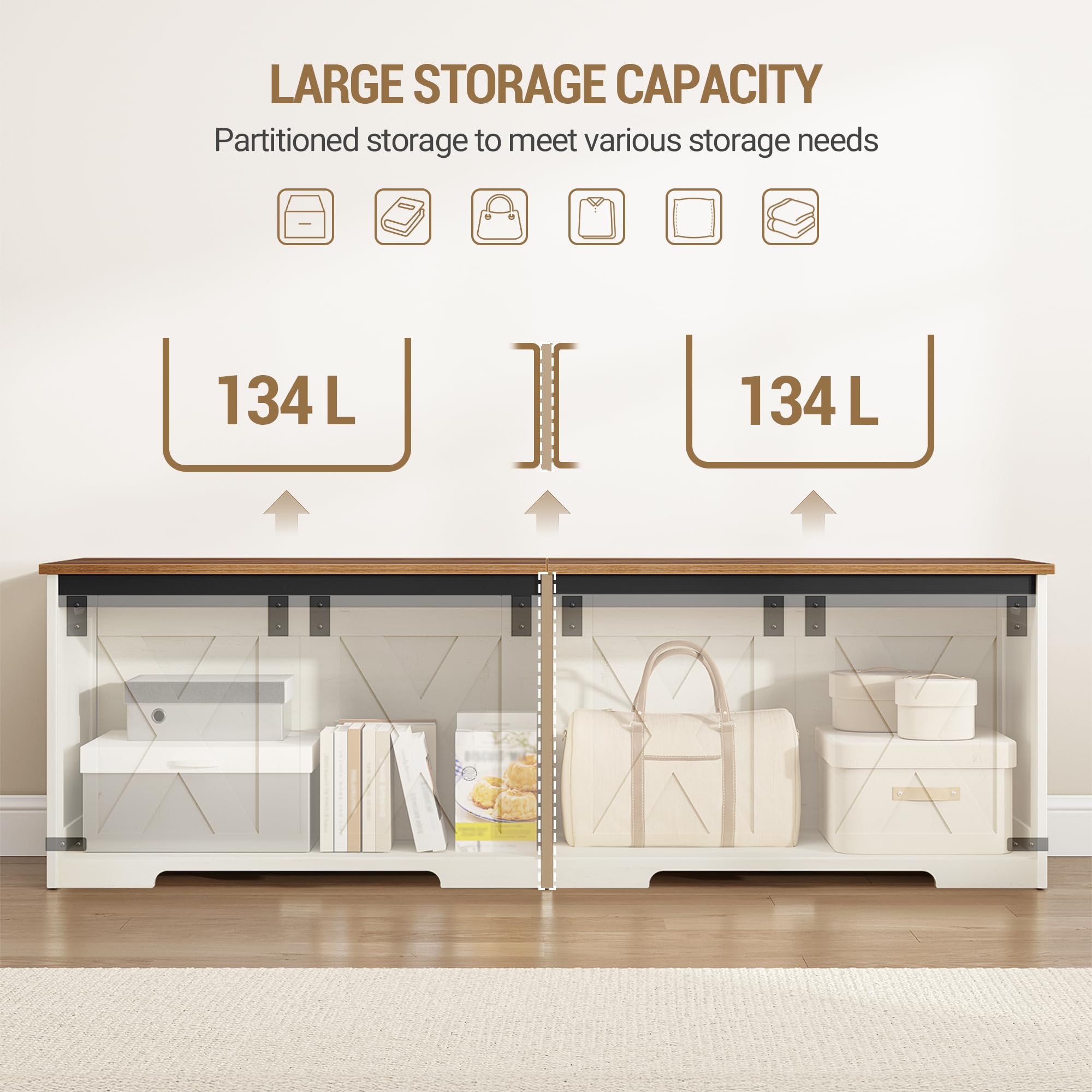 Hzuaneri Cassapanca con Vano Portaoggetti, Mobile Seduta con Cerniere di Sicurezza, Contenitore, 40 x 150 x 48,5 cm, per Corridoio, Camera da Letto, Soggiorno, Bianco Marrone SB15014X